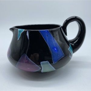 Extremely Rare Mt. Washington Black Glossy Lava Glass Sicilian Ware Creamer